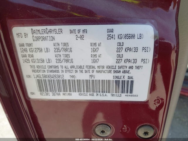 Продажа на аукционе авто 2002 Jeep Liberty Limited Edition, vin: 1J4GL58K02W263012, номер лота: 45195504
