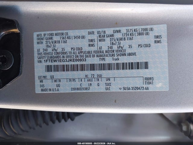 Продажа на аукционе авто 2018 Ford F-150 Xlt, vin: 1FTEW1EG3JKE00933, номер лота: 45195505