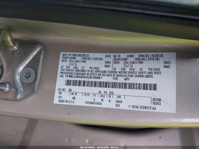 Продажа на аукционе авто 2018 Ford Escape Se, vin: 1FMCU0GD5JUD16901, номер лота: 45195525