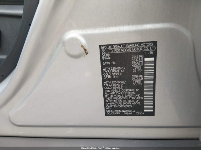 Auction sale of the 2019 Nissan Rogue Sv, vin: KNMAT2MV8KP518963, lot number: 45195554