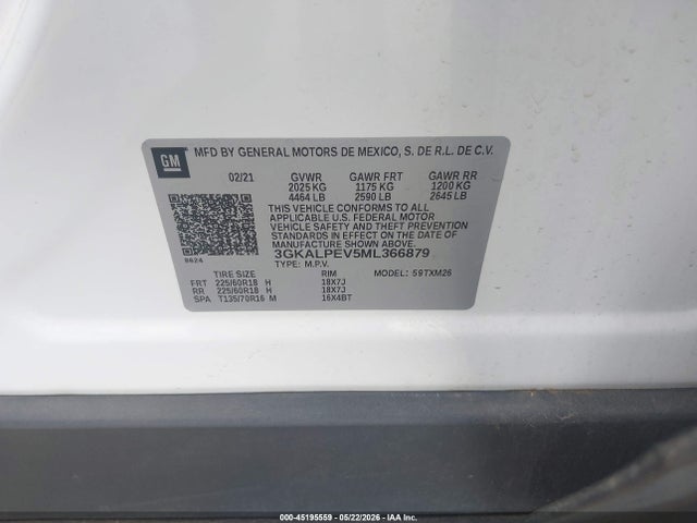 2021 Gmc Terrain Fwd Slt მანქანა იყიდება აუქციონზე, vin: 3GKALPEV5ML366879, აუქციონის ნომერი: 45195559