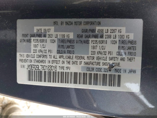 Продажа на аукционе авто 2008 Mazda Cx-7 Grand Touring, vin: JM3ER29L780183016, номер лота: 45195586