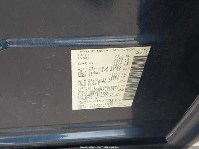 Aukcja sprzedaży 2015 Nissan Murano S, vin: 5N1AZ2MH9FN278666, numer aukcji: 45195587