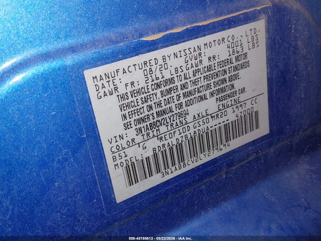 Aukcja sprzedaży 2020 Nissan Sentra Sv Xtronic Cvt, vin: 3N1AB8CV2LY279694, numer aukcji: 45195613