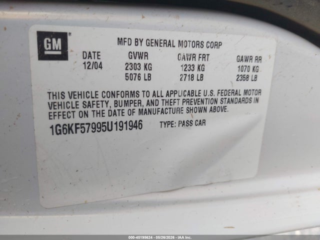 Продажа на аукционе авто 2005 Cadillac Deville Dts, vin: 1G6KF57995U191946, номер лота: 45195624
