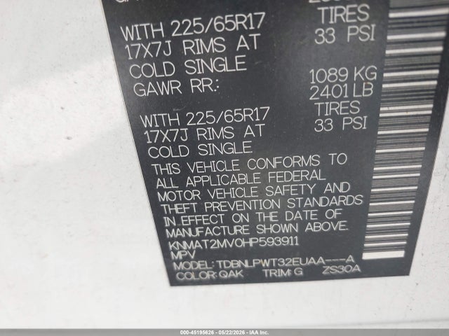 Продажа на аукционе авто 2017 Nissan Rogue S, vin: KNMAT2MV0HP593911, номер лота: 45195626