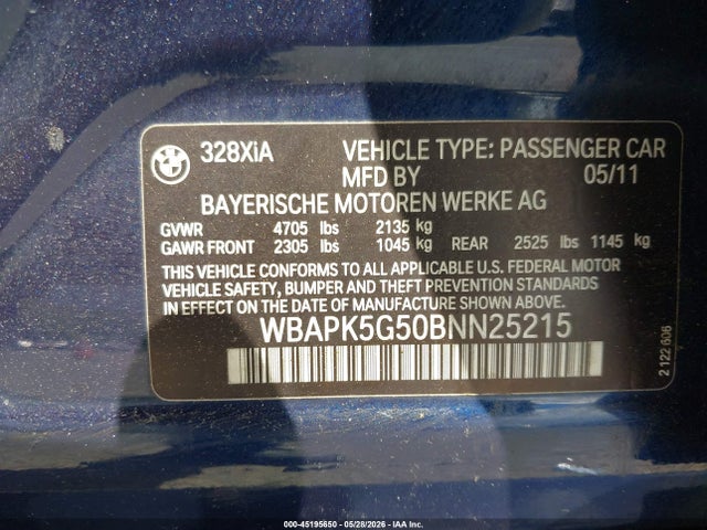 Aukcja sprzedaży 2011 Bmw 328i Xdrive, vin: WBAPK5G50BNN25215, numer aukcji: 45195650