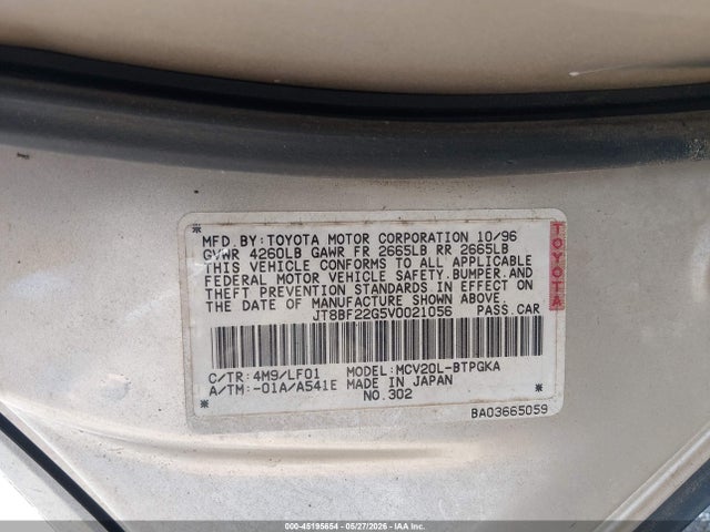 Aukcja sprzedaży 1997 Lexus Es 300, vin: JT8BF22G5V0021056, numer aukcji: 45195654