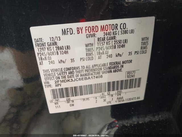 Aukcja sprzedaży 2014 Ford Edge Sel, vin: 2FMDK3JC6EBA17408, numer aukcji: 45195687