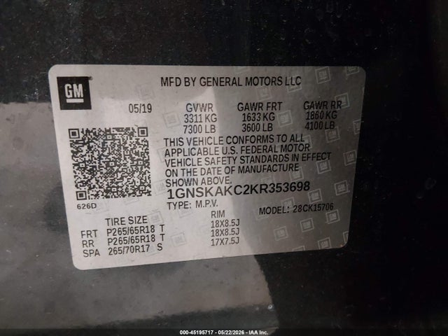 1GNSKAKC2KR353698 Chevrolet Tahoe Ls