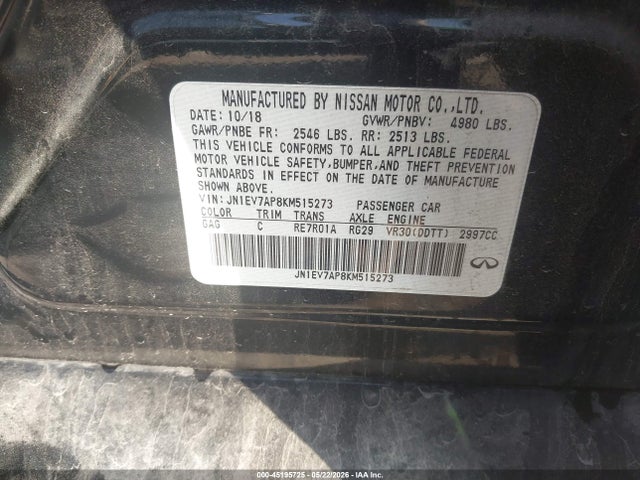45195725 :رقم المزاد ، JN1EV7AP8KM515273 vin ، 2019 Infiniti Q50 3.0t Luxe مزاد بيع