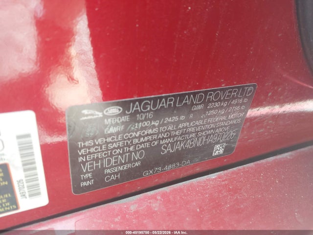 45195750 :رقم المزاد ، SAJAK4BN0HA970226 vin ، 2017 Jaguar Xe 20d Prestige مزاد بيع