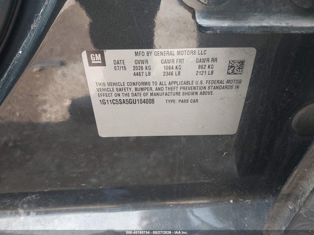 2016 Chevrolet Malibu Limited Lt მანქანა იყიდება აუქციონზე, vin: 1G11C5SA5GU104008, აუქციონის ნომერი: 45195754