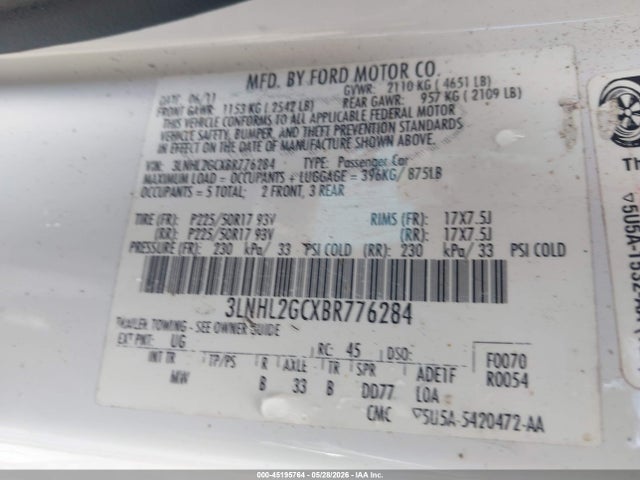 Продаж на аукціоні авто 2011 Lincoln Mkz, vin: 3LNHL2GCXBR776284, номер лоту: 45195764