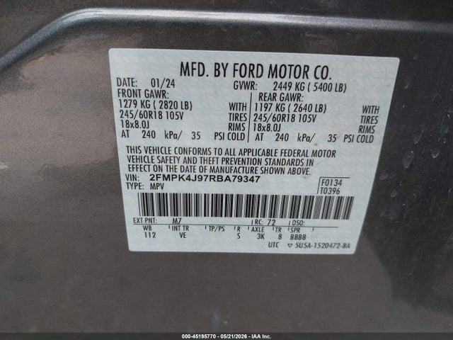 Aukcja sprzedaży 2024 Ford Edge Sel, vin: 2FMPK4J97RBA79347, numer aukcji: 45195770