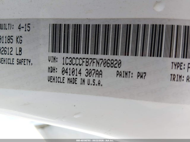 Aukcja sprzedaży 2015 Chrysler 200 Lx, vin: 1C3CCCFB7FN706820, numer aukcji: 45195793