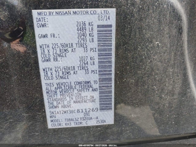 Nissan Rogue Sl 2014 5N1AT2MT3EC811269 Image 9