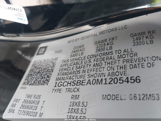 1GCHSBEA0M1205456 Chevrolet Colorado 2wd Long Box Wt