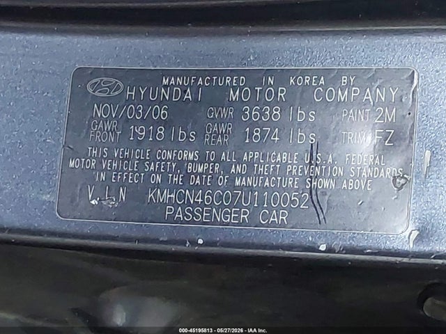 2007 Hyundai Accent Gls მანქანა იყიდება აუქციონზე, vin: KMHCN46C07U110052, აუქციონის ნომერი: 45195813