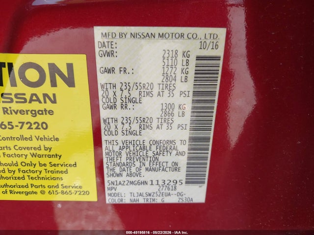 5N1AZ2MG6HN113295 Nissan Murano Platinum