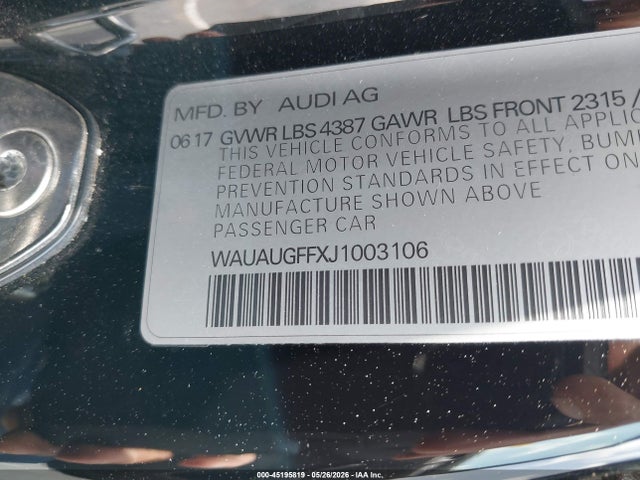 Aukcja sprzedaży 2018 Audi A3 2.0t Premium/2.0t Tech Premium, vin: WAUAUGFFXJ1003106, numer aukcji: 45195819