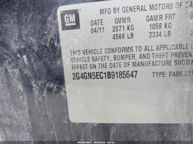 Продажа на аукционе авто 2011 Buick Regal Cxl Oshawa, vin: 2G4GN5EC1B9185647, номер лота: 45195877