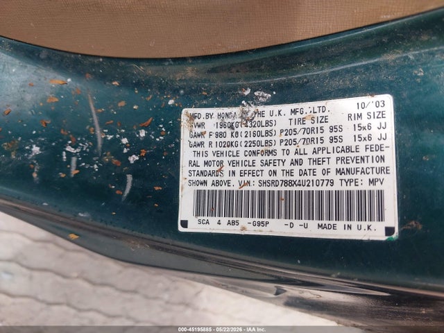 Продаж на аукціоні авто 2004 Honda Cr-v Ex, vin: SHSRD788X4U210779, номер лоту: 45195885