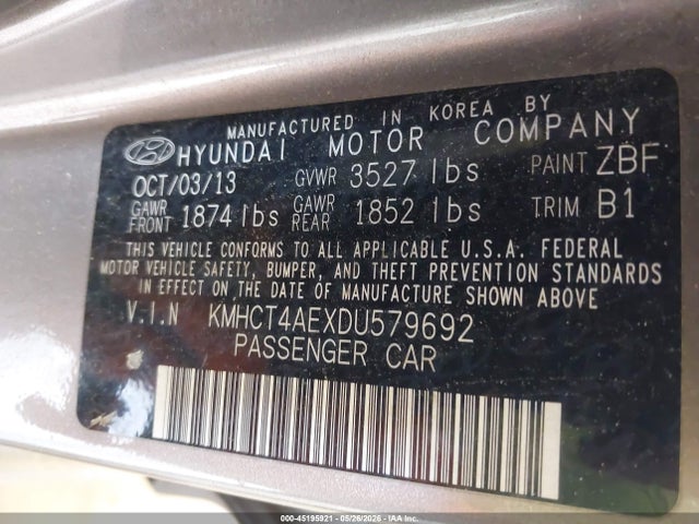 Продажа на аукционе авто 2013 Hyundai Accent Gls, vin: KMHCT4AEXDU579692, номер лота: 45195921