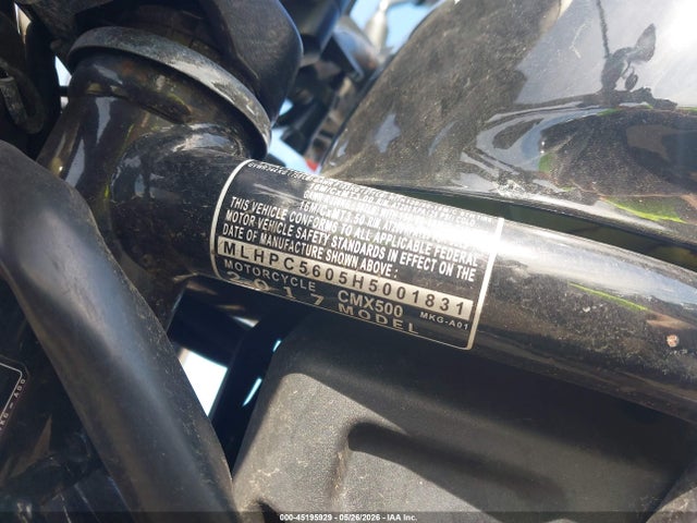 Aukcja sprzedaży 2017 Honda Cmx500, vin: MLHPC5605H5001831, numer aukcji: 45195929