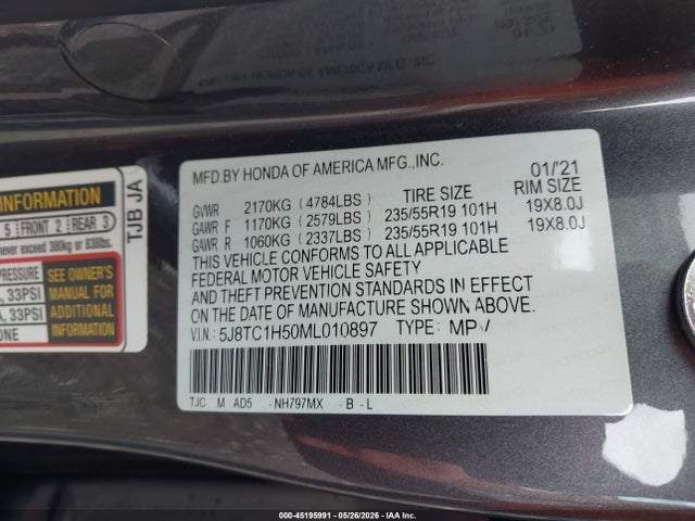 Продажа на аукционе авто 2021 Acura Rdx Technology Package, vin: 5J8TC1H50ML010897, номер лота: 45195991