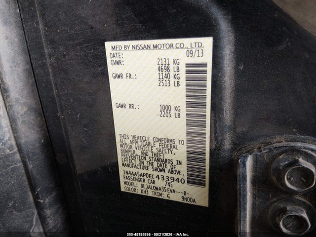 45195996 :رقم المزاد ، 1N4AA5AP0EC433940 vin ، 2014 Nissan Maxima 3.5 S مزاد بيع
