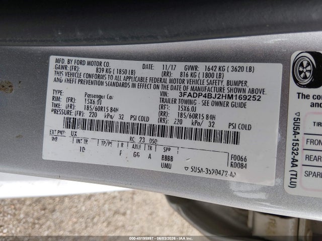 3FADP4BJ2HM169252 Ford FIESTA SE
