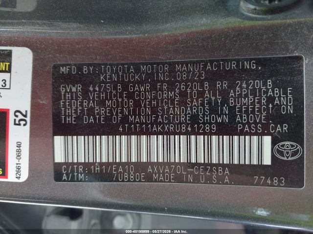 Auction sale of the 2024 Toyota Camry Se, vin: 4T1T11AKXRU841289, lot number: 45195999