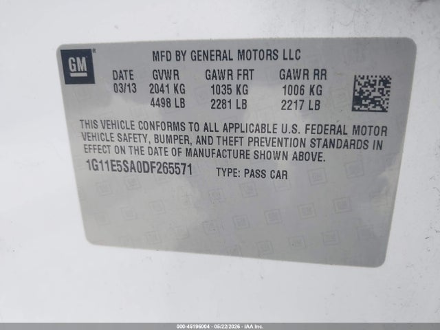 Aukcja sprzedaży 2013 Chevrolet Malibu 2lt, vin: 1G11E5SA0DF265571, numer aukcji: 45196004