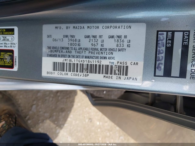 Aukcja sprzedaży 2013 Mazda Mazda3 I Sv, vin: JM1BL1TGXD1841192, numer aukcji: 45196005