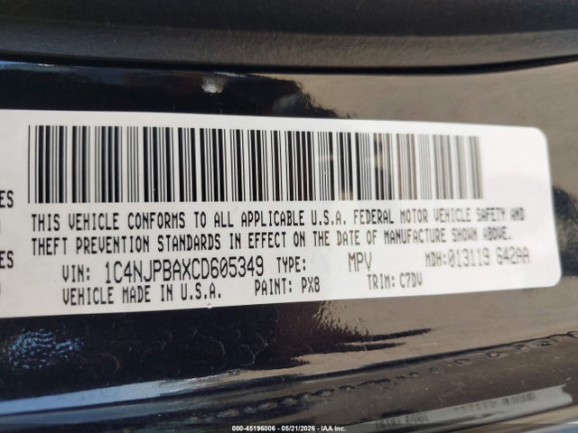 Продажа на аукционе авто 2012 Jeep Patriot Sport, vin: 1C4NJPBAXCD605349, номер лота: 45196006