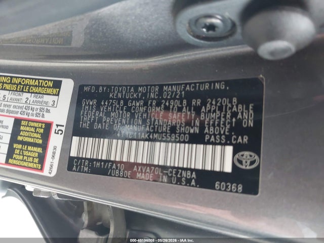 Toyota CAMRY LE 2021 4T1C11AK4MU559500 Image 9