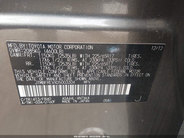 Продаж на аукціоні авто 2013 Toyota Rav4 Le, vin: JTMBFREVXD5003304, номер лоту: 45196019