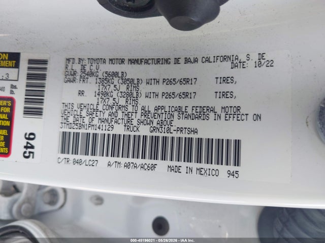 Aukcja sprzedaży 2023 Toyota Tacoma Trd Sport, vin: 3TMDZ5BN1PM141129, numer aukcji: 45196021