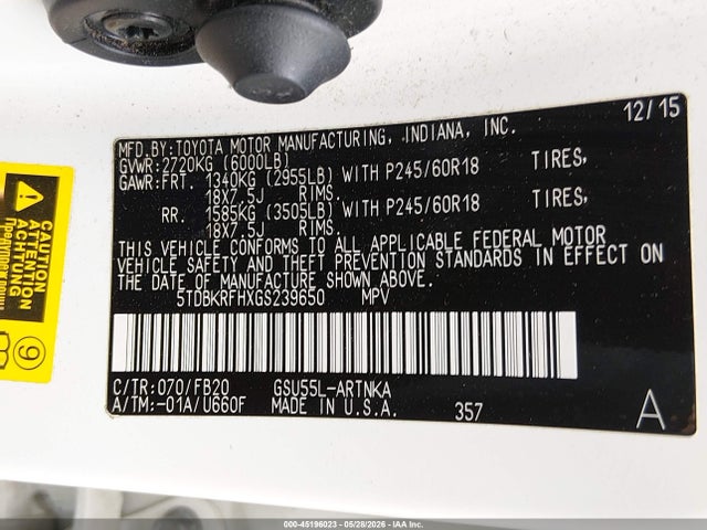 5TDBKRFHXGS239650 Toyota Highlander Le V6