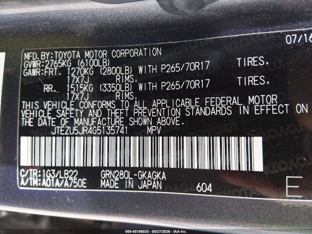 Toyota 4runner Sr5 Premium 2016 JTEZU5JR4G5135741 Image 9