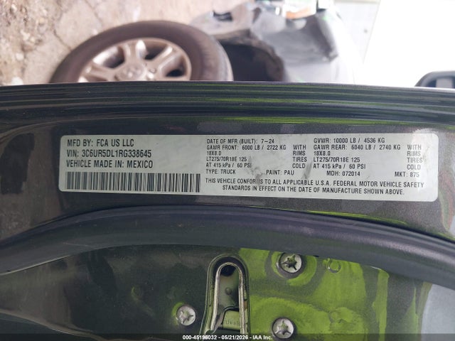 45196032 :رقم المزاد ، 3C6UR5DL1RG338645 vin ، 2024 Ram 2500 Big Horn  4x4 6'4 Box مزاد بيع