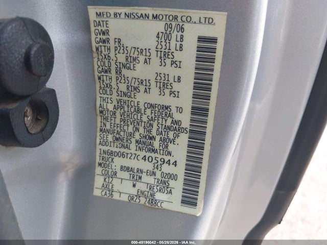 Продаж на аукціоні авто 2007 Nissan Frontier Xe, vin: 1N6BD06T27C405944, номер лоту: 45196042