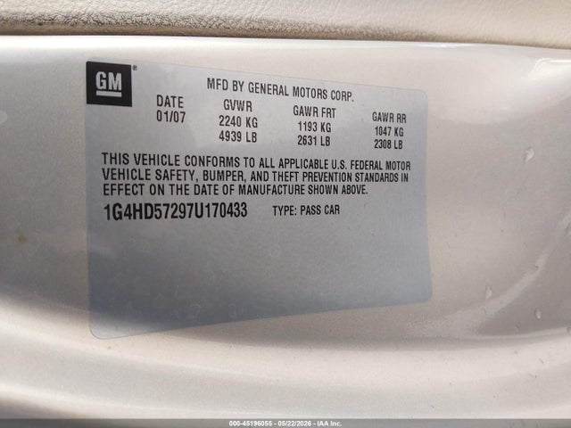 45196055 :رقم المزاد ، 1G4HD57297U170433 vin ، 2007 Buick Lucerne Cxl مزاد بيع