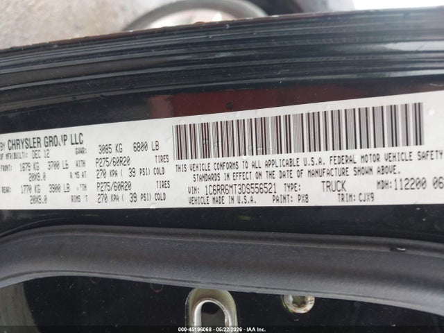 45196068 :رقم المزاد ، 1C6RR6MT3DS556521 vin ، 2013 Ram 1500 Sport مزاد بيع