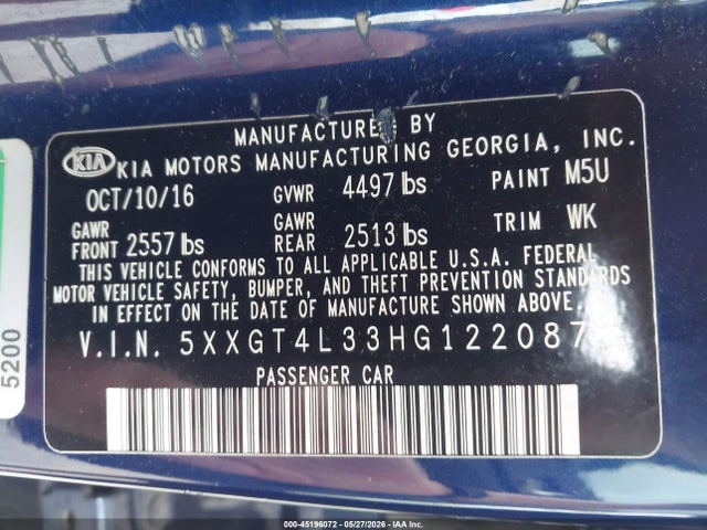 KIA Optima Lx 2017 5XXGT4L33HG122087 Image 9