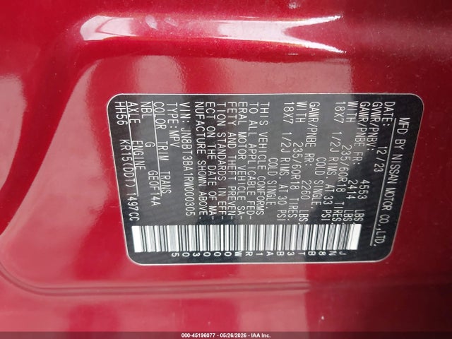 Aukcja sprzedaży 2024 Nissan Rogue Sv Fwd, vin: JN8BT3BA1RW000305, numer aukcji: 45196077