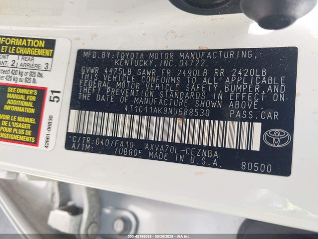 4T1C11AK9NU688530 Toyota CAMRY LE