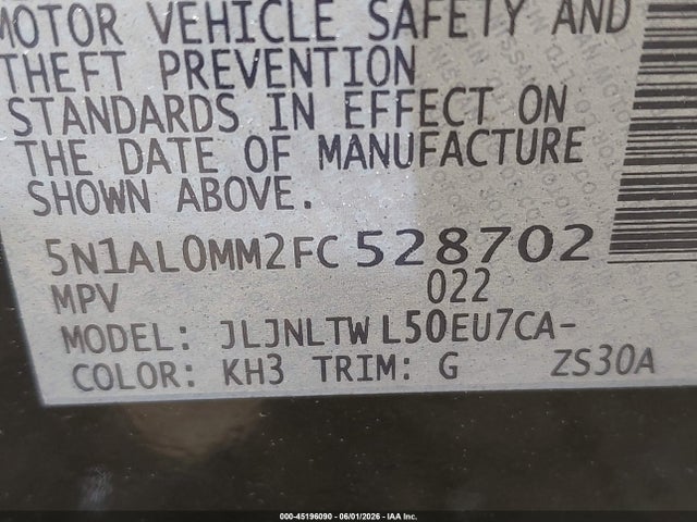 Продаж на аукціоні авто 2015 Infiniti Qx60, vin: 5N1AL0MM2FC528702, номер лоту: 45196090