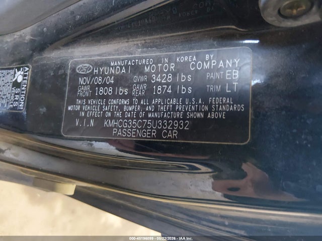 Продажа на аукционе авто 2005 Hyundai Accent Gls/gt, vin: KMHCG35C75U332932, номер лота: 45196099